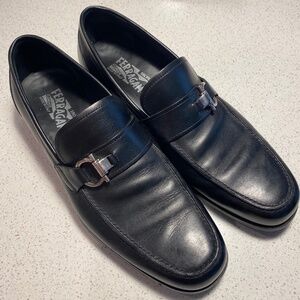 Salvatore Ferragamo Black strap loafer. US 9.5